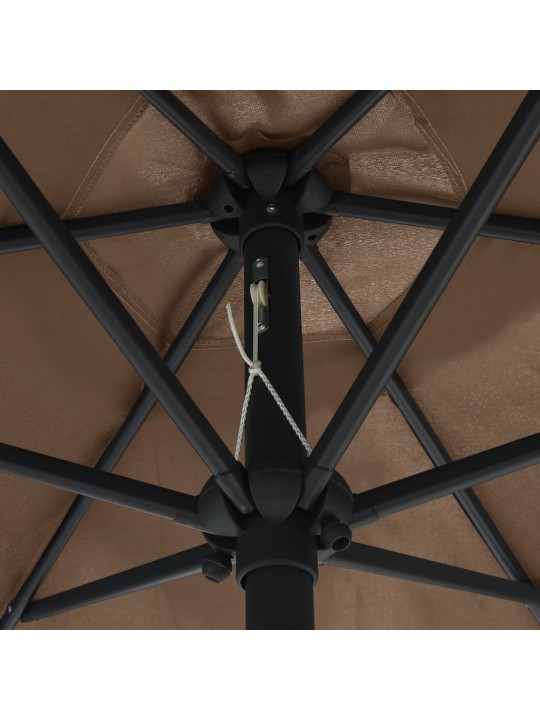Skėtis su LED lemputėmis ir aliuminio stulpu, taupe, 270cm