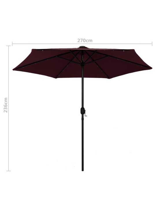 Skėtis su LED lemputėmis ir aliuminio stulpu, raudonas, 270cm