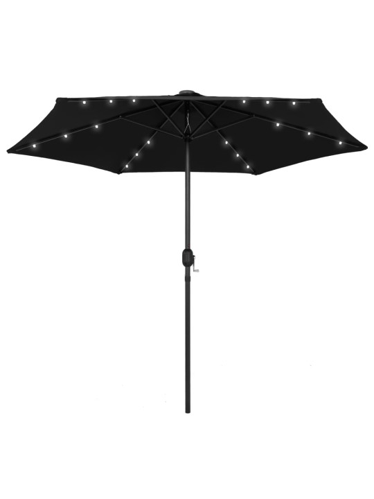 Skėtis su LED lemputėmis ir aliuminio stulpu, juodas, 270cm