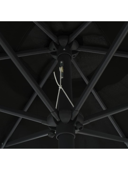 Skėtis su LED lemputėmis ir aliuminio stulpu, juodas, 270cm