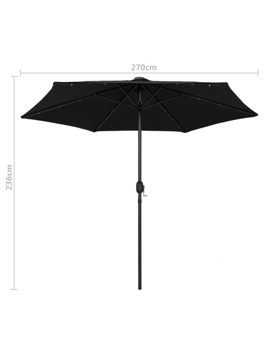 Skėtis su LED lemputėmis ir aliuminio stulpu, juodas, 270cm