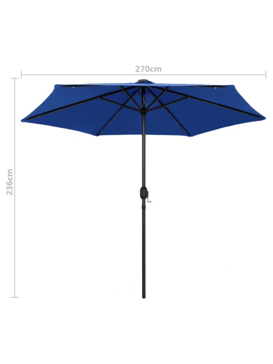 Skėtis su LED lemputėmis ir aliuminio stulpu, mėlynas, 270cm
