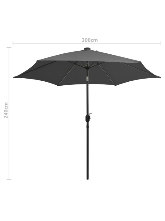 Sodo skėtis su LED ir aliuminio stulpu, antracito, 300cm