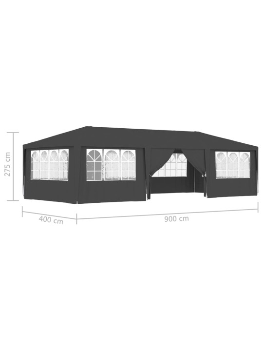 Proginė palapinė su šoninėmis sienomis, antracito, 4x9m, 90g/m²