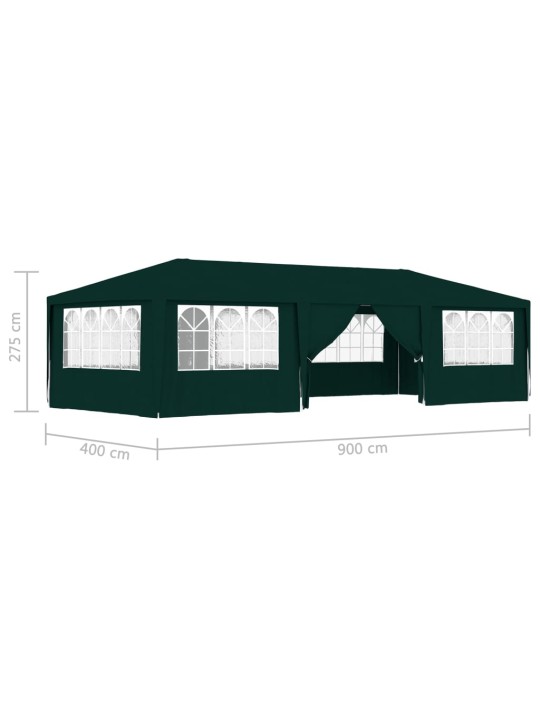 Proginė palapinė su šoninėmis sienomis, žalia, 4x9m, 90g/m²