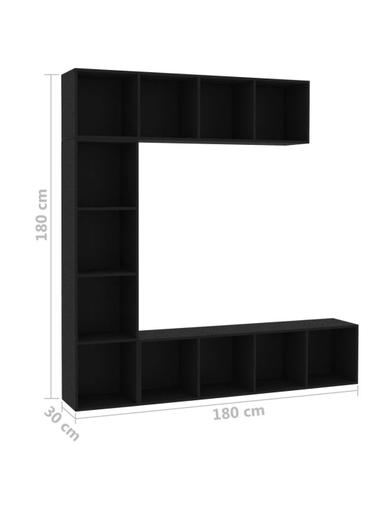 Spint. knygoms/televizoriui rink., 3d., juod. sp., 180x30x180cm