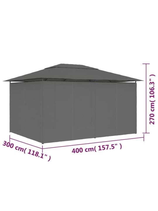 Sodo palapinė su užuolaidomis, antracito spalvos, 4x3m