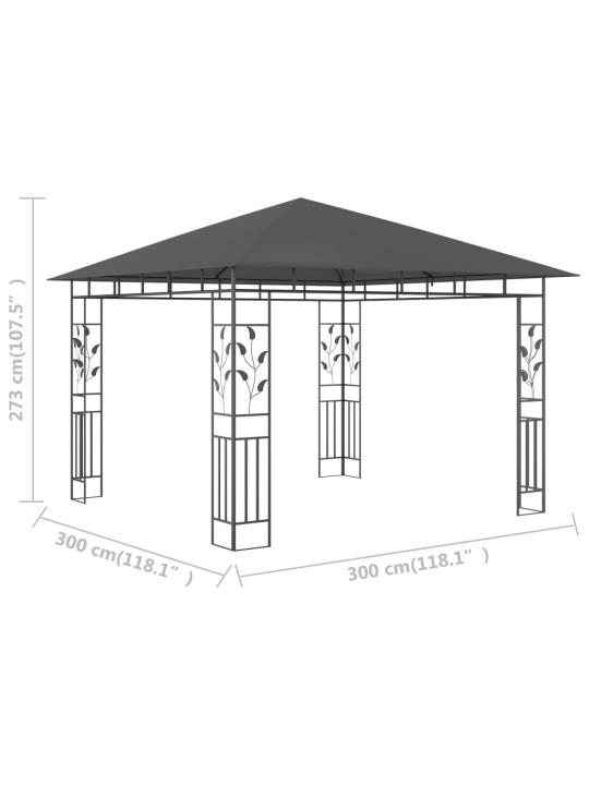 Pavėsinė su tinkleliu nuo uodų, antracito, 3x3x2,73m, 180g/m²