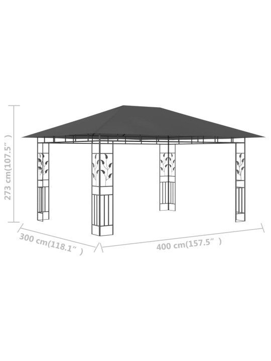 Pavėsinė su tinkleliu nuo uodų, antracito, 4x3x2,73m, 180g/m²