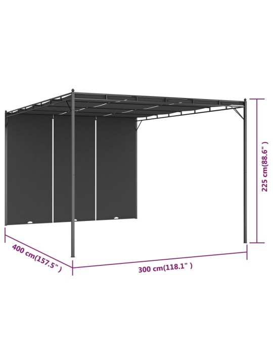 Sodo pavėsinė su šonine užuolaida, antracito spalvos, 4x3x2,25m