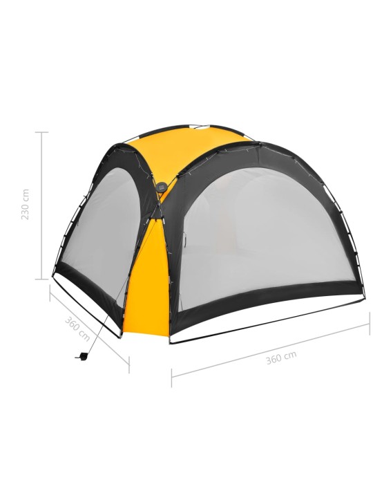 Proginė palapinė su LED ir 4 sienomis, geltona, 3,6x3,6x2,3m