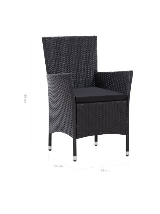 Lauko valgomojo baldų komplektas, 7 dalių, juodas, poliratanas
