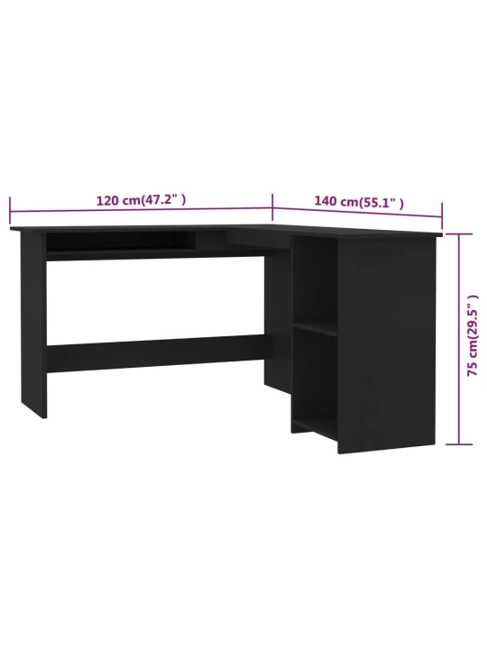 Kampinis stalas, juodos spalvos, 120x140x75cm, MDP, L formos