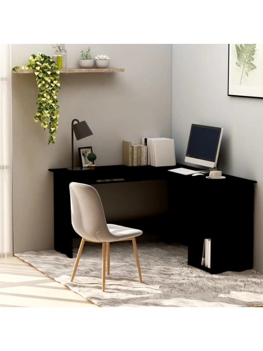 Kampinis stalas, juodos spalvos, 120x140x75cm, MDP, L formos