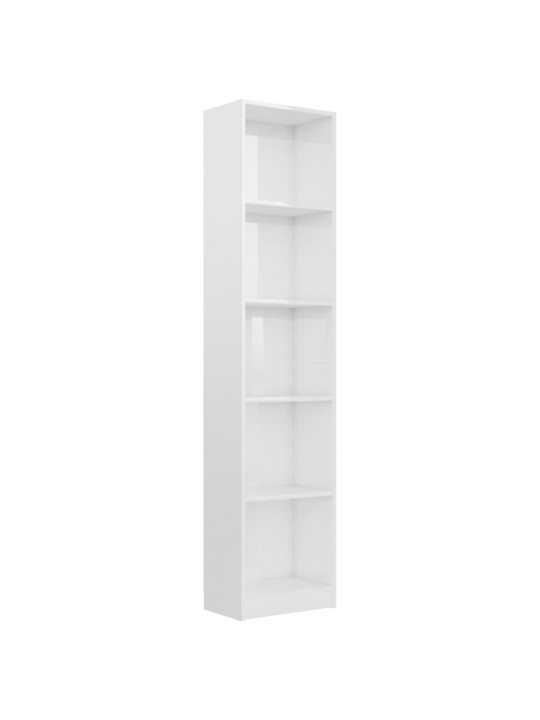 Spintelė knygoms, 5 lentynos, balta, 40x24x175cm, MDP, blizgi