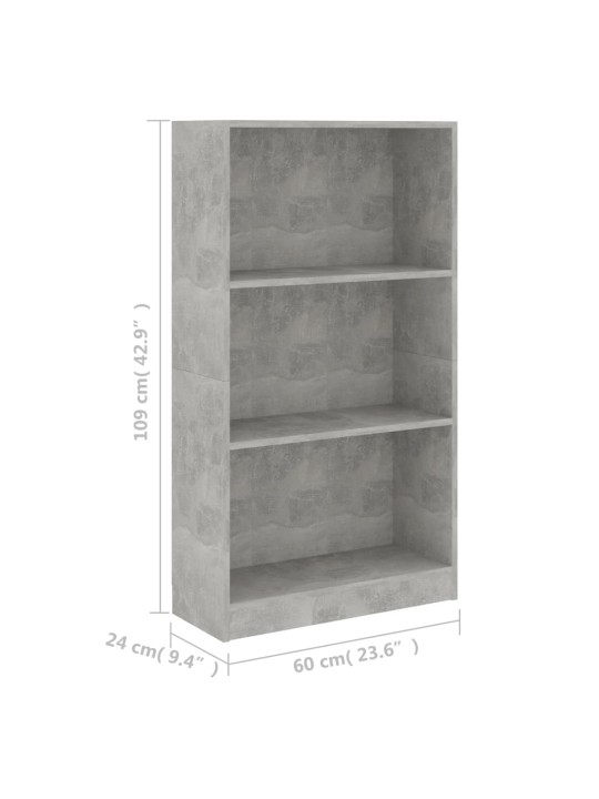 Spintelė knygoms, 3 lentynos, betono, 60x24x109cm, mediena