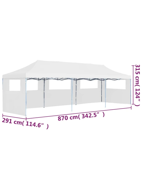 Išskleidžiama proginė palapinė su 5 sienomis, balta, 3x9m