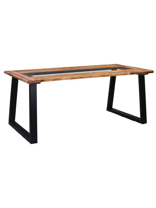 Valgomojo stalas, 180x90x75cm, akacijos masyvas ir stiklas