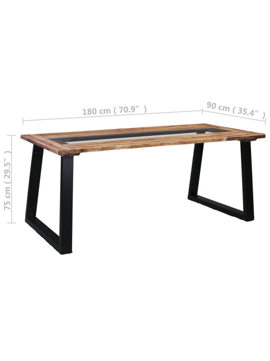 Valgomojo stalas, 180x90x75cm, akacijos masyvas ir stiklas