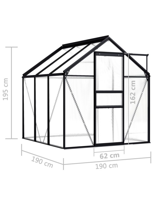 Šiltnamis, antracito spalvos, aliuminis, 3,61m²