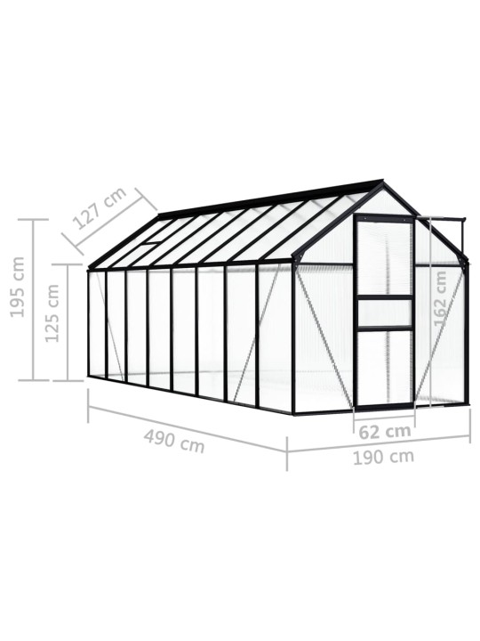 Šiltnamis, antracito spalvos, aliuminis, 9,31m²