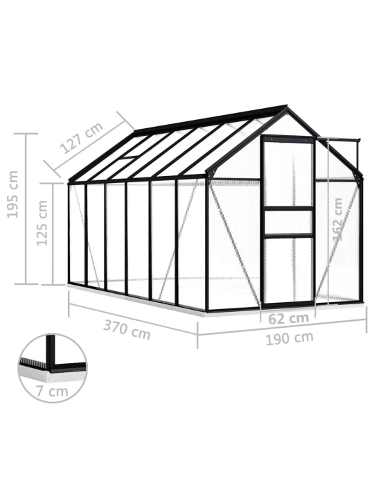 Šiltnamis su pagrindo rėmu, antracito, aliuminis, 7,03m²