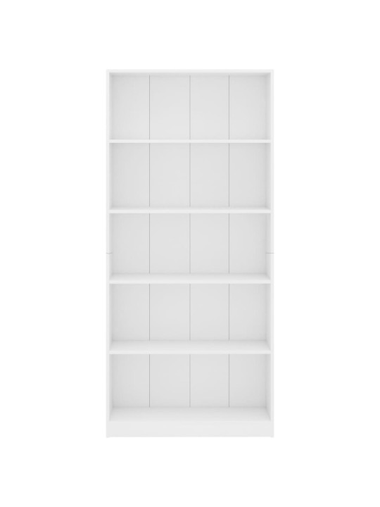Spintelė knygoms, 5 lentynos, baltos spalvos, 80x24x175cm, MDP