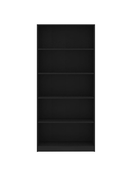 Spintelė knygoms, 5 lentynos, juodos spalvos, 80x24x175cm, MDP