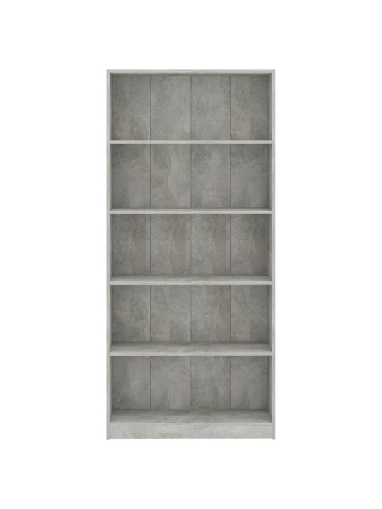 Spintelė knygoms, 5 lentynos, betono pilka, 80x24x175cm, MDP