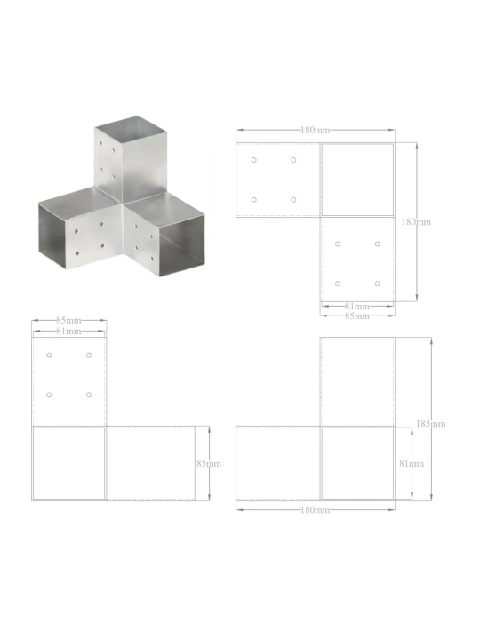 Stulpo sujungimas, 81x81mm, galvanizuotas metalas, Y formos