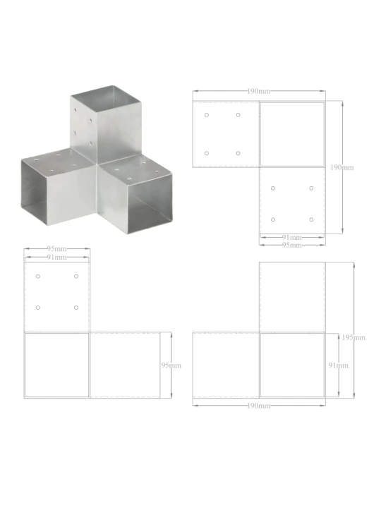 Stulpo sujungimas, 91x91mm, galvanizuotas metalas, Y formos