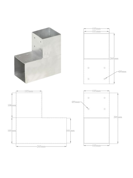 Stulpų sujungimai, 4vnt., 101x101mm, metalas, L formos