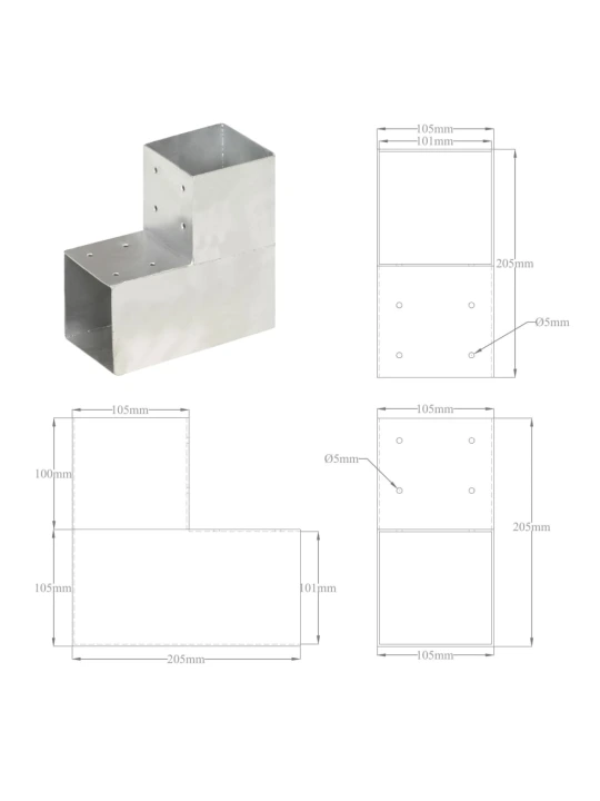 Stulpų sujungimai, 4vnt., 101x101mm, metalas, L formos