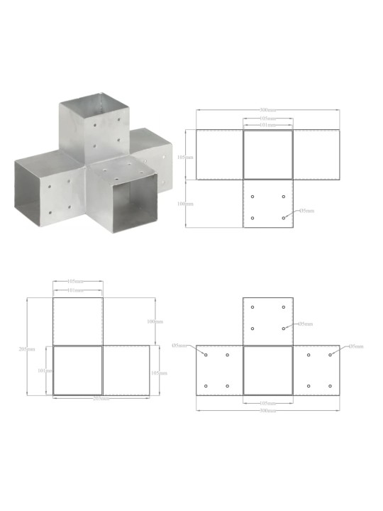Stulpų sujungimai, 4vnt., 101x101mm, metalas, X formos