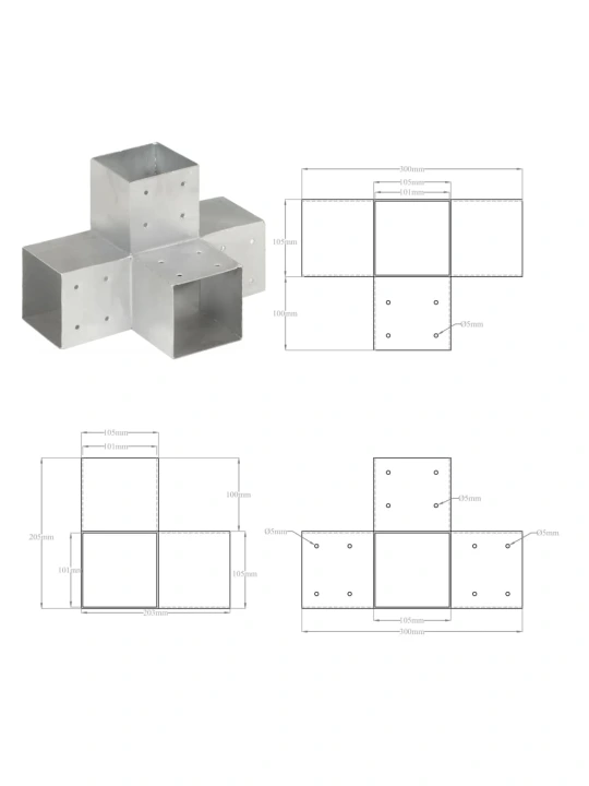 Stulpų sujungimai, 4vnt., 101x101mm, metalas, X formos