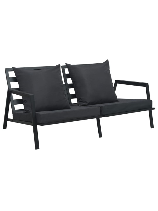 Dvivietė sodo sofa su pagalvėlėmis, tamsiai pilka, aliuminis