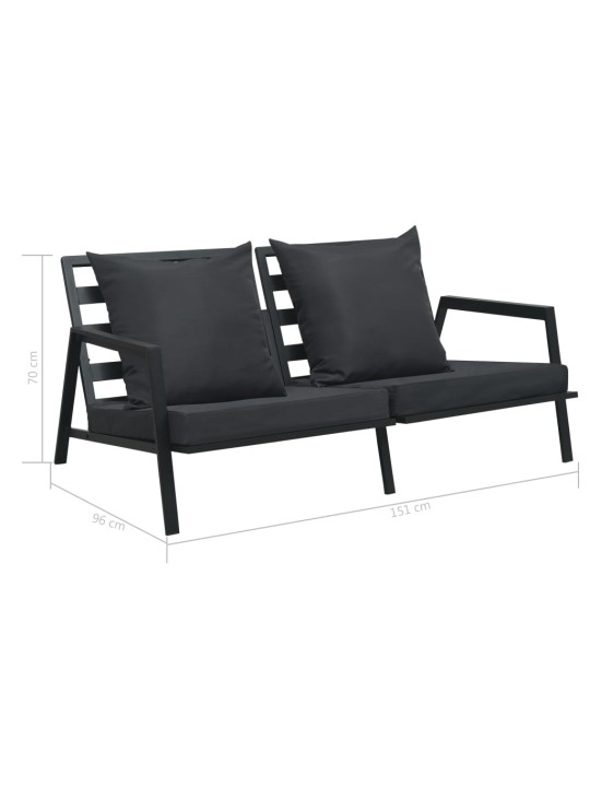 Dvivietė sodo sofa su pagalvėlėmis, tamsiai pilka, aliuminis