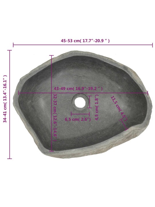 Praustuvas, upės akmuo, ovalo formos, 45–53cm