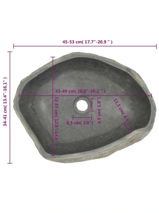 Praustuvas, upės akmuo, ovalo formos, 45–53cm