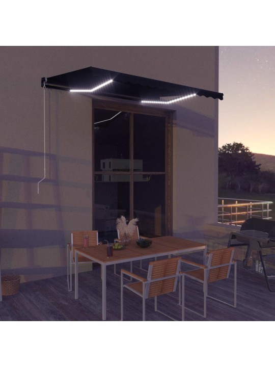 Rankiniu būdu ištraukiama markizė su LED, antracito, 350x250cm