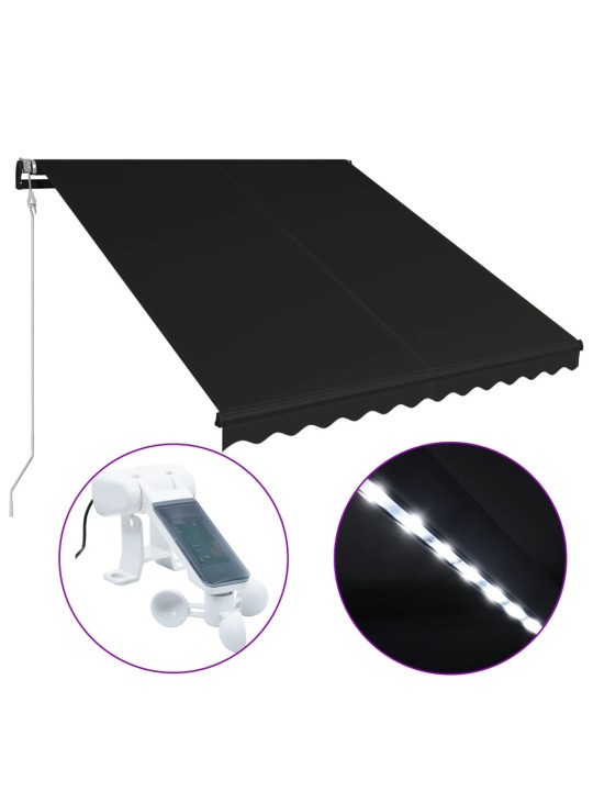 Ištraukiama markizė su vėjo jutikliu/LED, antracito, 300x250cm