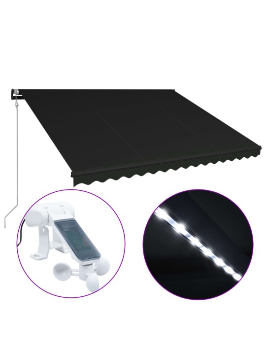 Ištraukiama markizė su vėjo jutikliu/LED, antracito, 450x300cm