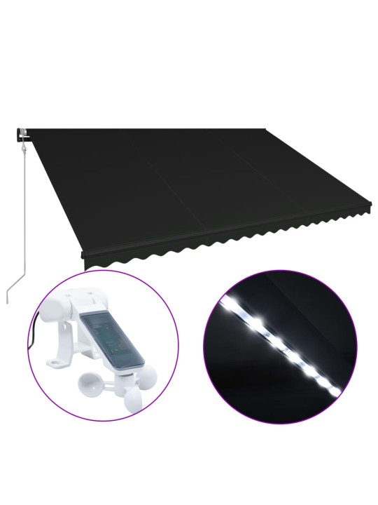 Ištraukiama markizė su vėjo jutikliu/LED, antracito, 500x300cm