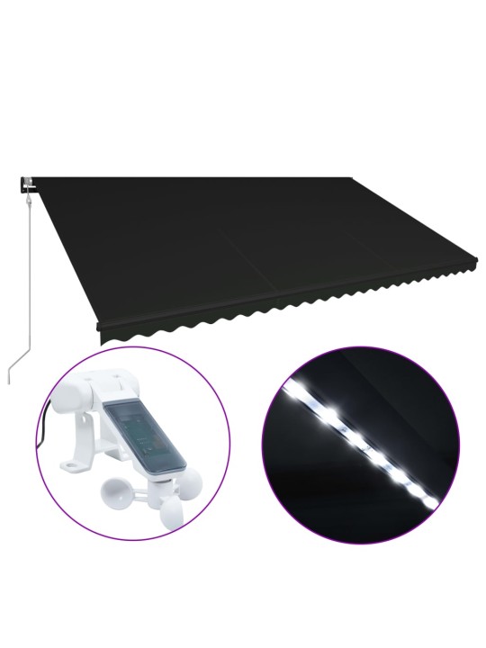Ištraukiama markizė su vėjo jutikliu/LED, antracito, 600x300cm