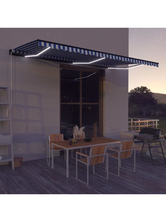 ištraukiama markizė su LED, mėlyna ir balta, 600x300cm