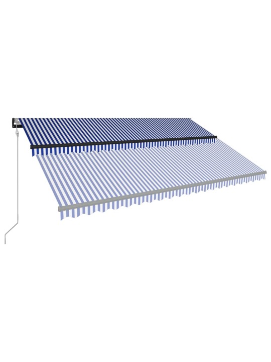 Markizė su vėjo jutikliu ir LED, mėlyna ir balta, 500x300cm