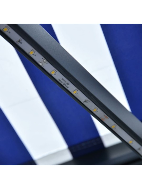 Markizė su vėjo jutikliu ir LED, mėlyna ir balta, 500x300cm