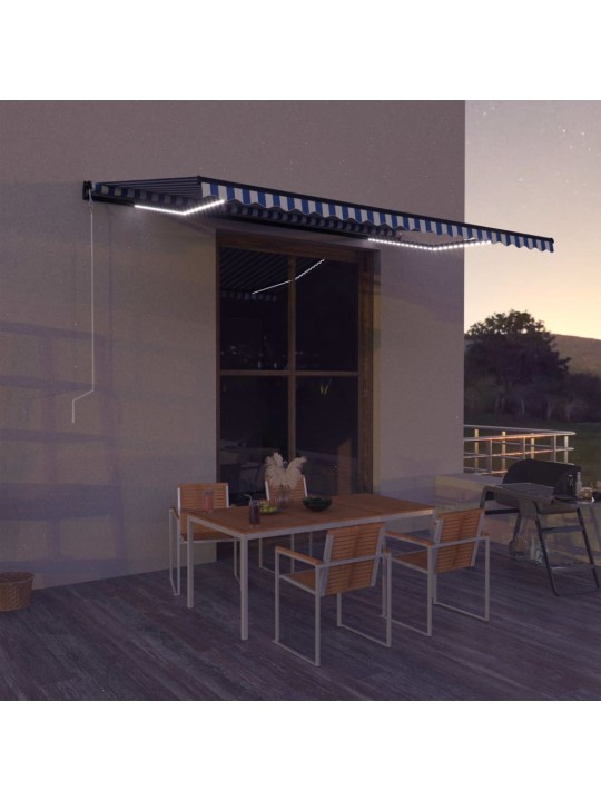 Markizė su vėjo jutikliu ir LED, mėlyna ir balta, 500x300cm