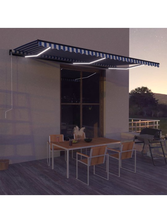 Markizė su vėjo jutikliu ir LED, mėlyna ir balta, 600x300cm