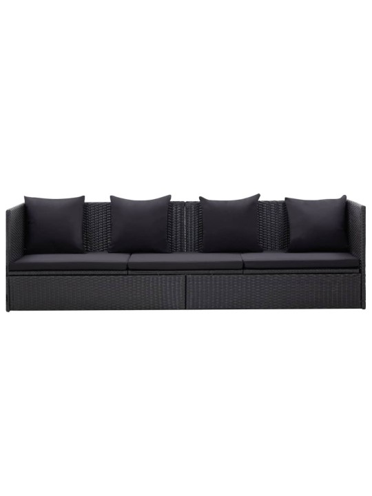 Sodo sofa su pagalvėlėmis ir pagalvėmis, juoda, poliratanas